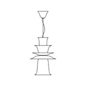 Pendant lamp black line drawing, conical cap, tiered cylindrical structure, wavy circular elements, schematic illustration.