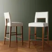 Exceptional Costantini Pietro Blues stool with light textile upholstery and medium-tone beech wood crafted in Italy with a satin sheen