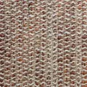 Camel botanic blend textile sample, muted beige and reddish-brown twill weave with rounded knots, dense textured natural fiber composition.
