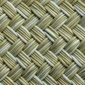 Woven texture sample, sage green and off-white, tight regular weave with rounded cylindrical strands in a grid pattern.