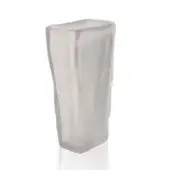 Clear glass vase, organic shape, textured surface, rectangular base, translucent material, uneven edges, sculptural form, diffused lighting.