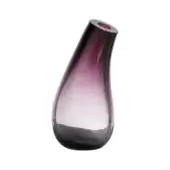 Amethyst glass vase, polished finish, asymmetrical form with gradient purple to translucent color, narrow neck and rounded base.