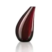 Red Avena vase, glass, teardrop shape with a narrow neck and rounded base, featuring a dark red rim and glossy finish.