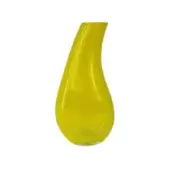 Yellow glass vase, “avena,” teardrop shape with curved neck and rounded base, smooth reflective surface, white background.
