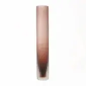 Glass vase, amethyst and fumé finish, cylindrical shape with bamboo-like vertical striations and a matte texture.