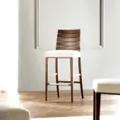 Elegant Costantini Pietro Charm stool with a light textile seat and medium-tone beech wood frame crafted in Italy