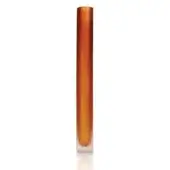 Glass vase, amber to orange gradient, bamboo-inspired vertical striations, cylindrical shape with rounded base, smooth glossy surface.