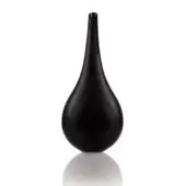 Black ceramic vase, teardrop shape, slender neck, matte finish, subtle reddish-brown interior, centered on white background, diffused lighting.