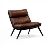 Distinguished WAYNE Enterprises WE-067 lounge chair with richly textured dark brown leather upholstery and lacquered metal legs