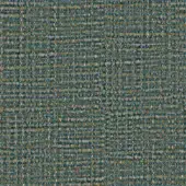 Textile sample, muted teal and mustard yellow, irregular woven pattern with varied thread thickness and textured surface.