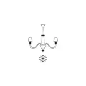 Amsterdam Chandelier Size C, black and white line drawing, three curved arms with lampshades, central stem, starburst base.
