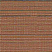 Horizontal striped textile with teal, terracotta, white, and olive green hues; dense, nubby weave with earthy tones and diffused lighting.
