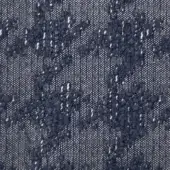 Navy floral textile with off-white embroidery, dense clustered motifs on a woven linen-like base, artisanal texture, sample marked "1096 notte wr".