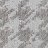 Textured fabric sample with repeating gray floral motifs on cream, showing raised embroidery and a visible grid weave; “1126 stucco wr” visible.