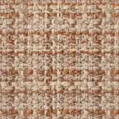 Textile sample, off-white and apricot tweed, irregular woven pattern with nubby texture and dense, compact vertical-horizontal yarns.