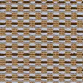 Basketweave textile sample, off-white and brown, features alternating horizontal stripes with a dense, linear pattern and subtle fiber texture.
