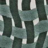 Textile pattern with repeating teal, gray-green, and off-white rectangles in a skewed, overlapping arrangement; looped pile texture suggests upholstery.