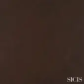 SICIS aidos smoke fabric sample, deep brown matte texture, woven material, serif typeface label, studio presentation.