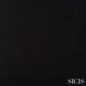 Black fabric sample with textured matte finish, displaying the “SICIS” brand name in white sans-serif font on a neutral backdrop.