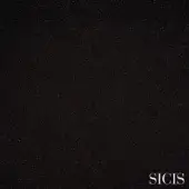 Black woven fabric texture sample displaying a granular pattern, with “SICIS” logo; studio shot emphasizing material depth.