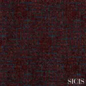 Sicis fabric sample, burgundy and petrol, with a raised geometric pattern and cracked texture, displaying the brand name in white.
