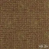 Sicis Eliodoro fabric sample, green bronze woven texture, irregular brick pattern with raised pile and visible logo detail.