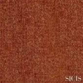 Rust woven fabric texture with vertical threads, golden highlights, and SICIS logo in emerald green; eliodoro rust sample.