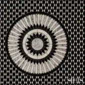 Mosaic tile design, beige and black, circular sunburst pattern with diamond grid, SICIS brand logo visible.