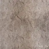 Sicis fabric sample, bronze marble texture, mottled pattern with beige and brown tones, irregular cracks, granular surface, stylized logo.
