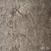 Sicis fabric sample, mottled gray and beige with gold undertones, displaying irregular vertical cracks and a granular, weathered texture.
