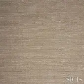 SICIS fabric sample, taupe and gold woven textile, dense regular weave with matte finish and stylized branding.