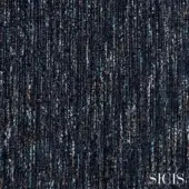 Sicis fabric texture, Thalia Blue, vertical strands of deep blue, black, gold, and copper with layered, irregular pattern.