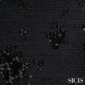 SICIS adamant black fabric swatch with repeating dark gray hexagonal tiles and lighter gray star-like shapes, matte finish.