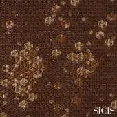 Sicis Adamant Bronze fabric displaying a geometric mosaic pattern with layered bronze and brown tiles, featuring a textured, metallic sheen.