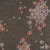 Sicis Adamant fabric texture, copper and gray geometric pattern, hexagonal tiles with iridescent diamond shapes, woven construction.