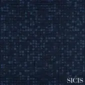 Sicis Cardea Blue fabric texture displays a mosaic grid of deep blue and gray square tiles, with a matte, woven appearance.
