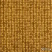 Sicìs Cardea Gold fabric texture displaying a grid pattern of rectangular tiles in warm golden-brown tones with a distressed sheen.