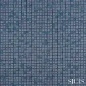 SICIS Cardea fabric texture, indigo blue mosaic tile pattern, small square tesserae with subtle gray and lavender variations, handcrafted finish.