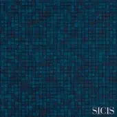 Mosaic tile texture, teal and navy blue, small square grid pattern with distressed finish, SICIS fabric cardea petroleum detail.