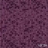 Plum mosaic tile texture, square format, matte finish, SICIS brand, white background, fabric swatch, Cardea collection detail.