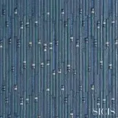 Mosaic tile texture, blue and gray tones, rectangular grid pattern with silver inlays, SICIS brand detail, studio shot.