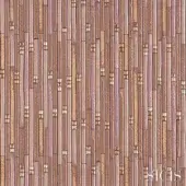 Copper fiber textile with vertical wood-grain strips, muted gold accents, and a warm brown, lavender, metallic color palette in a grid layout.