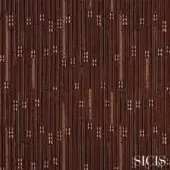 Sicis fabric sample displaying vertical reddish-brown stripes intersected by a golden-brown rectangular grid with a woven texture.