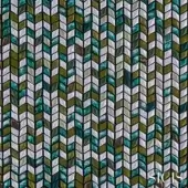 Sicis fabric sample, fishbone green, rectangular tile pattern with shimmer, gray grout, horizontal layout, subtle watermark.