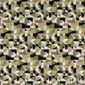 Sicis Ford Bamboo fabric, olive-green and cream geometric pattern with black outlines, textured and smooth shapes, matte finish.