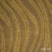 SICIS fabric, gold mosaic tesserae, undulating wave pattern with bronze and reflective gold color variations, textured surface.
