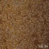 Sicis Zaira mosaic texture in gold, bronze, and amber tones features a swirling, floral pattern of small square tesserae with a metallic sheen.