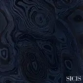 Sicis fabric sample, agate blue, swirling organic pattern with concentric circles and a plush, velvety texture.