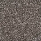 Sicis Astrea Sand fabric with overlapping circular mosaic tesserae, muted sand tones, and a matte finish against a neutral backdrop.