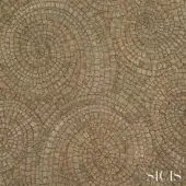 Champagne-toned fabric texture features concentric circles in a mosaic pattern, with subtle shading and a slightly rough surface, labeled “sicis fancy champagne”.